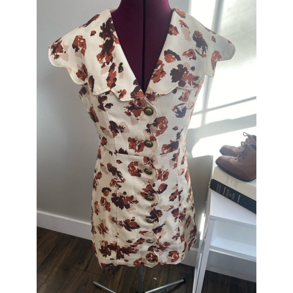TCEC Cream Mini Dress with Brown Floral Print